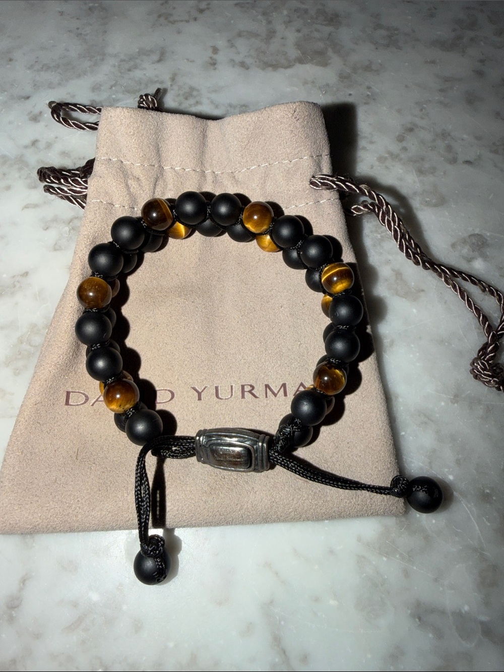 David Yurman Black and Brown Beaded Bracelet with Silver Slider